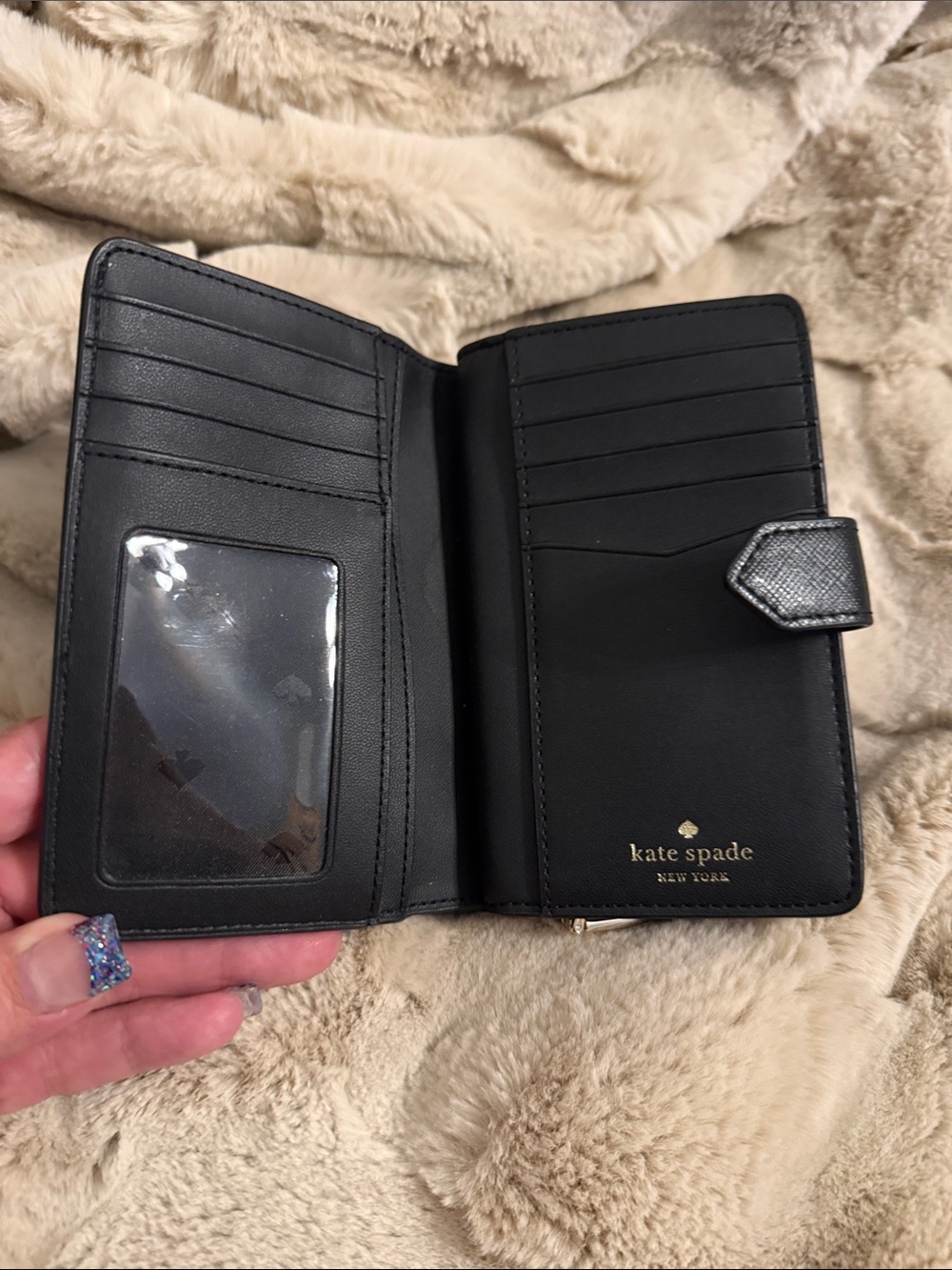 kate spade Black Textured Leather Zip-Around Wallet with Gold Logo - Picture 3 of 5